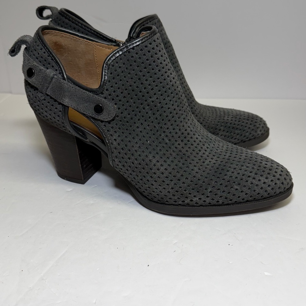 Franco Sarto Dakota or Dale 2 perforated suede ankle booties in gray. Size 7.5